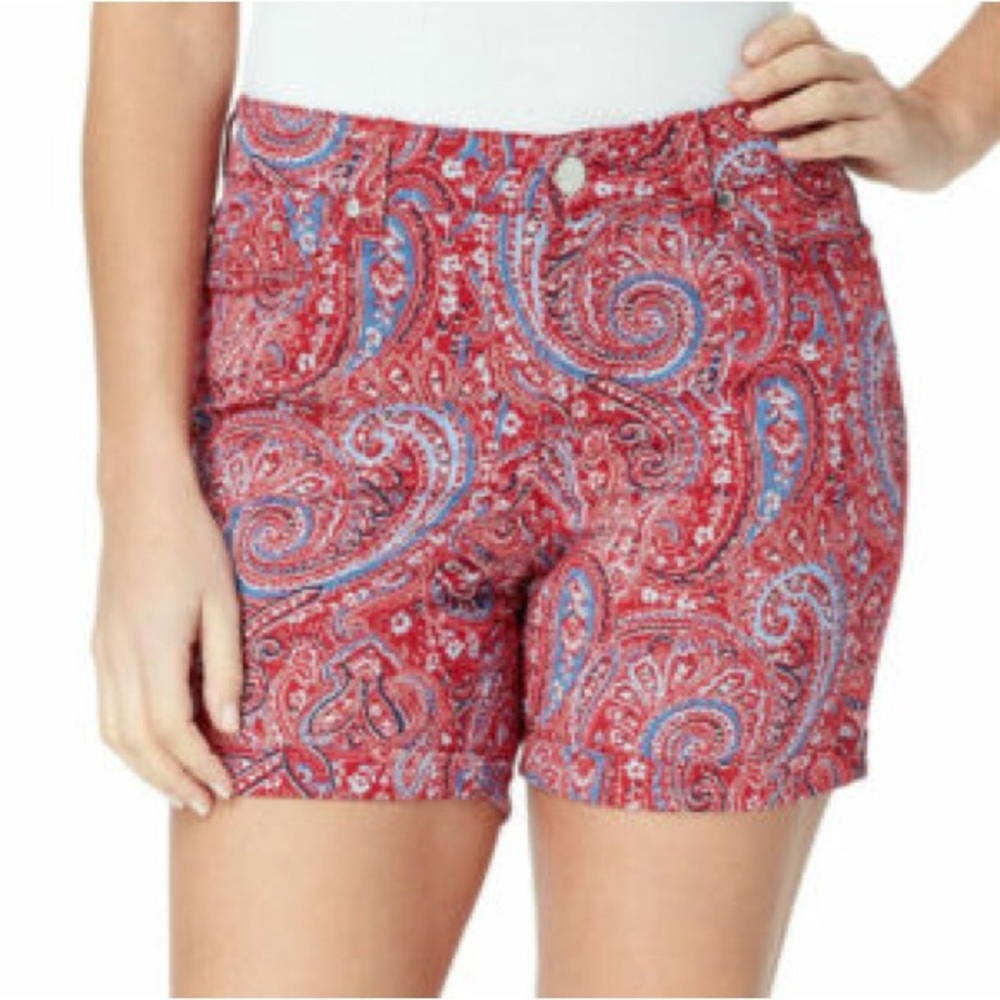 Bandolino Red and Blue Paisley Women Shorts EUC Size 12 - Picture 1 of 5